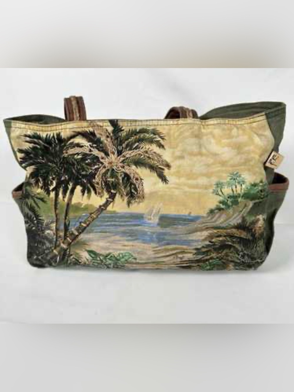 Paul Brent Beach Palm tree green canvas tote